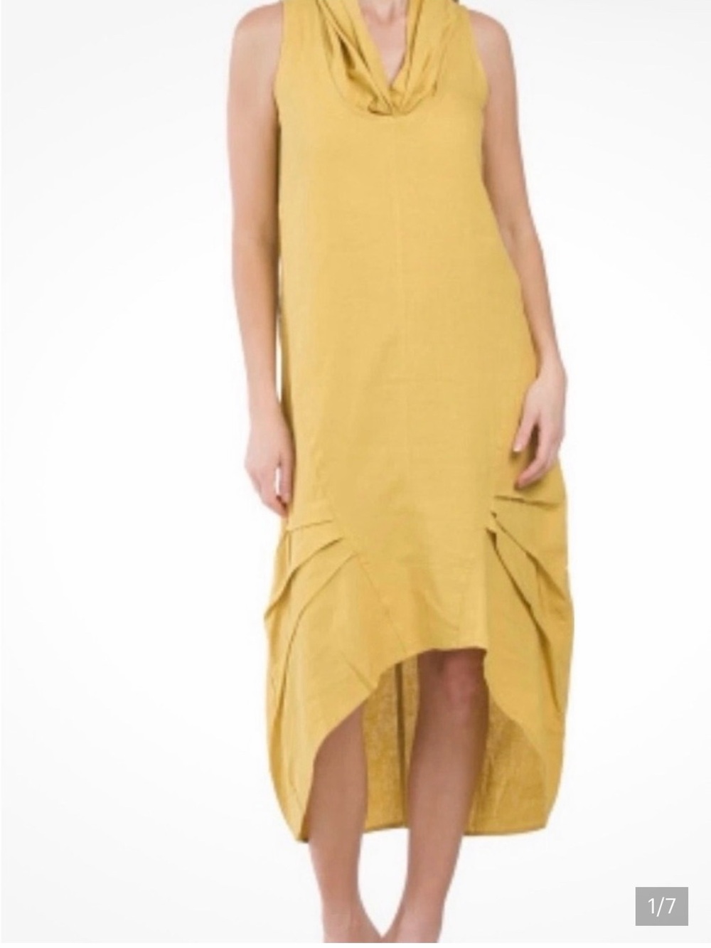 Cynthia Rowley Sleeveless Cowl-Neck High-Low Dress in Mustard Yellow